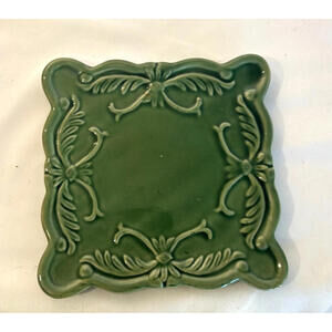 California Pantry Square Ceramic Trivet Green Microwave Dishwasher Safe Etched